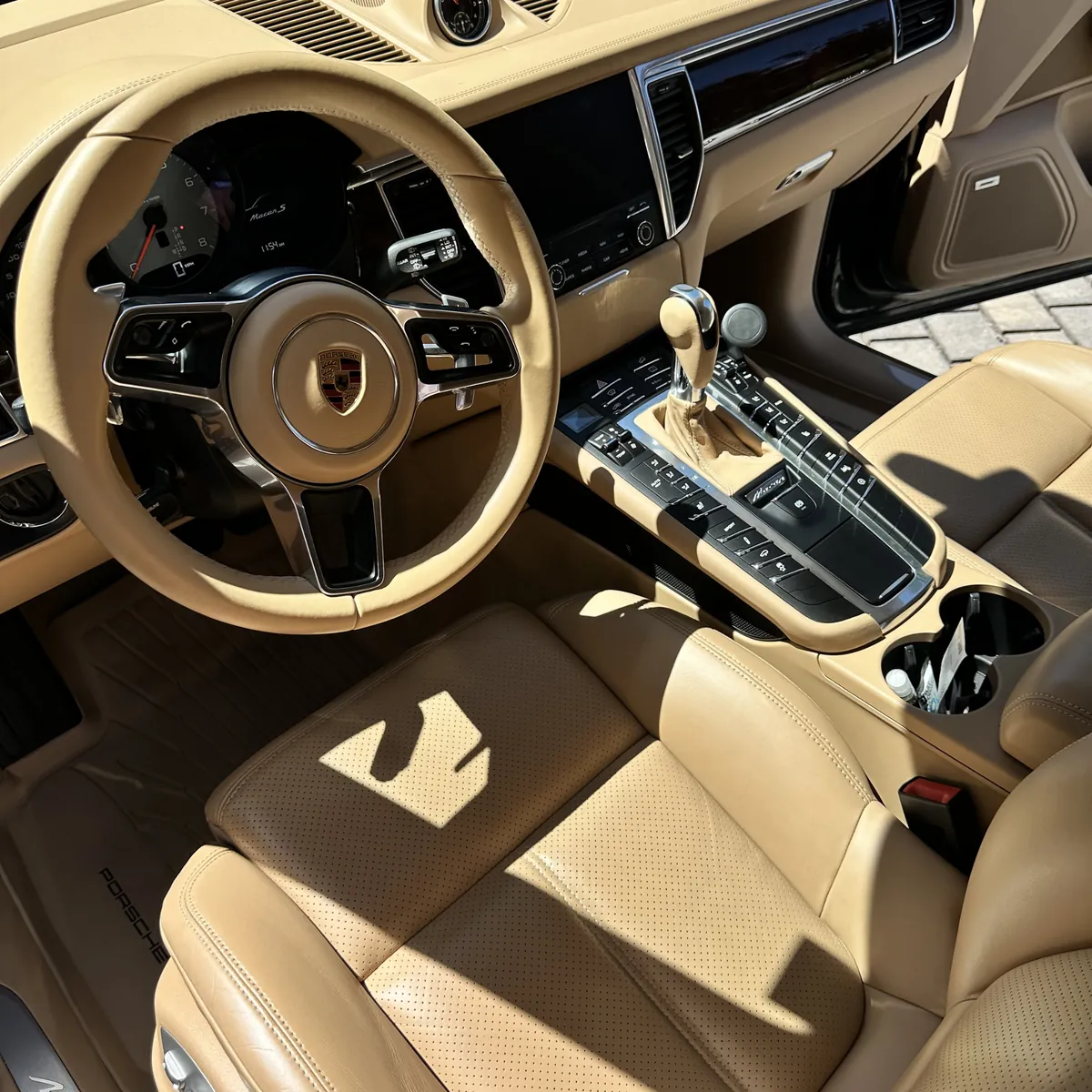 Tan leather Porsche Macan interior after an Elite detail